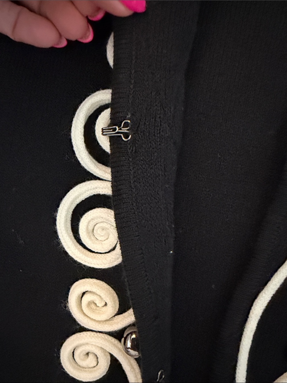 Lauren Michelle Vintage Black Cardigan Duster with cream Scroll Embroidery M - Picture 5 of 9